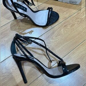 Aqua strappy faux snakeskin heels​